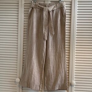 Principles Linen Wide Leg Pants w/Tie Belt 10 petite